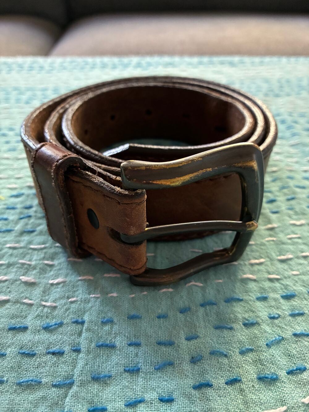 Justin USA Brown Leather Belt Size 36 Western Casual Distressed 1.5" Wide